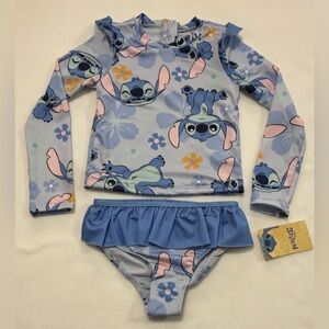 Girls Size 6 Disney Lilo & Stitch Rash Guard And Bikini Swimsuit Set - NWT